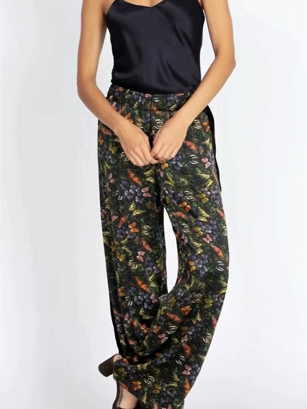JOHNNY WAS Midnight Mariposa Lounge Butterfly Silk Pants Multicolor